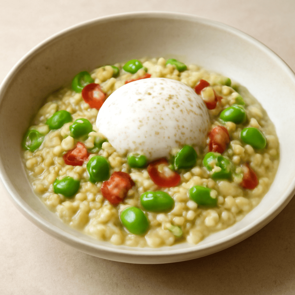 Risotto fave e pancetta con spuma al grana