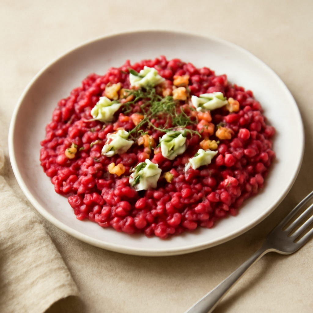 Risotto gorgonzola noci e barbabietola rossa
