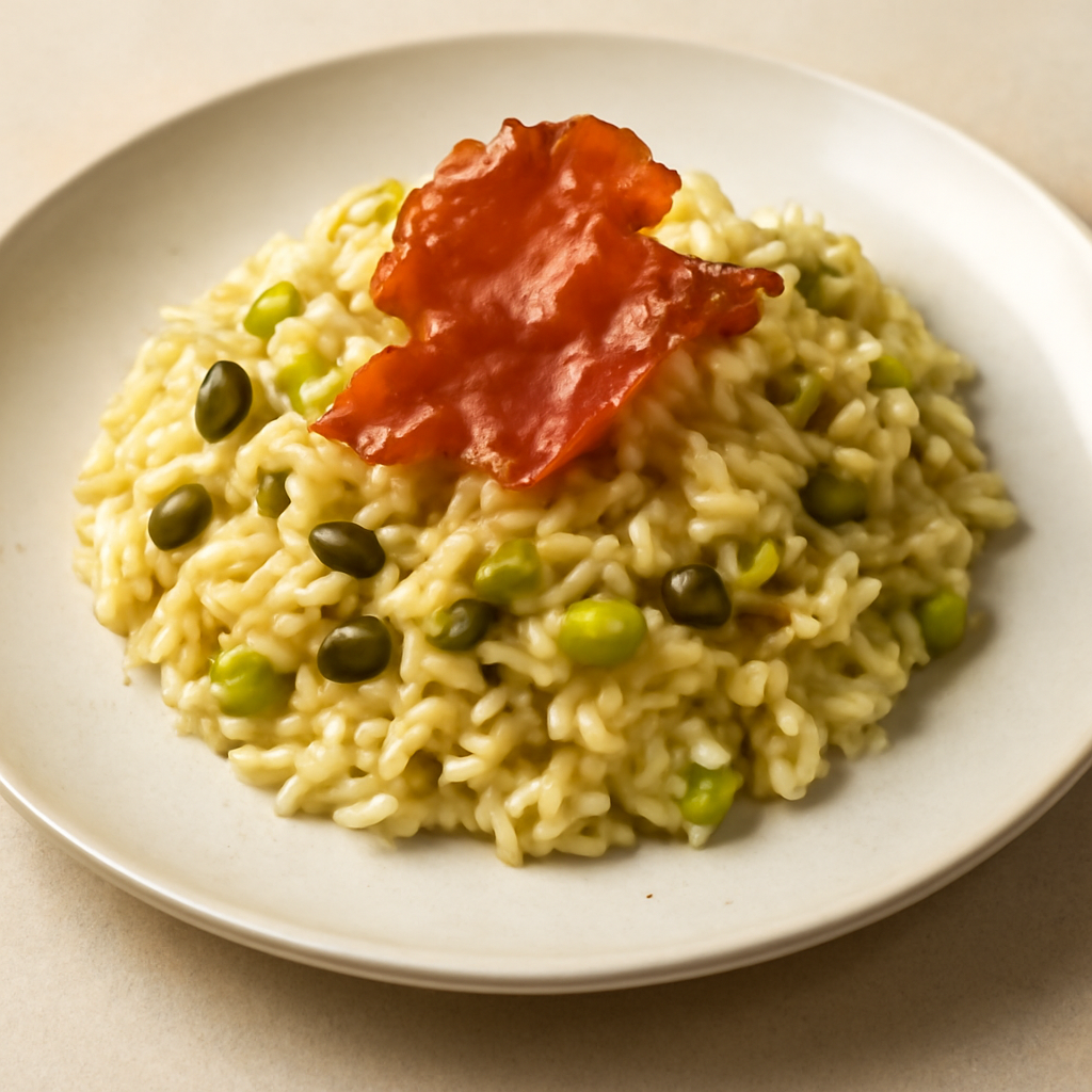 Risotto Porri e Pistacchi con Cialda di Speck