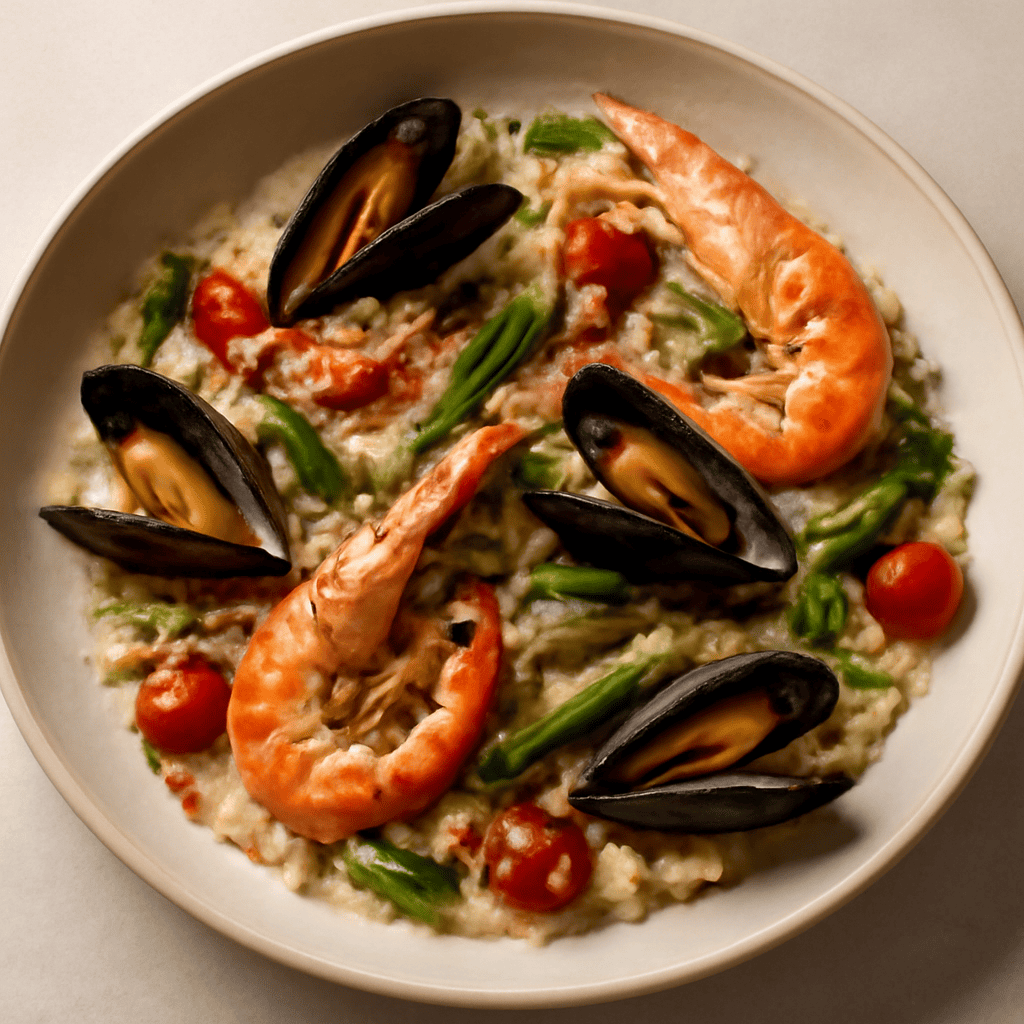 Risotto scampi cozze e asparagi
