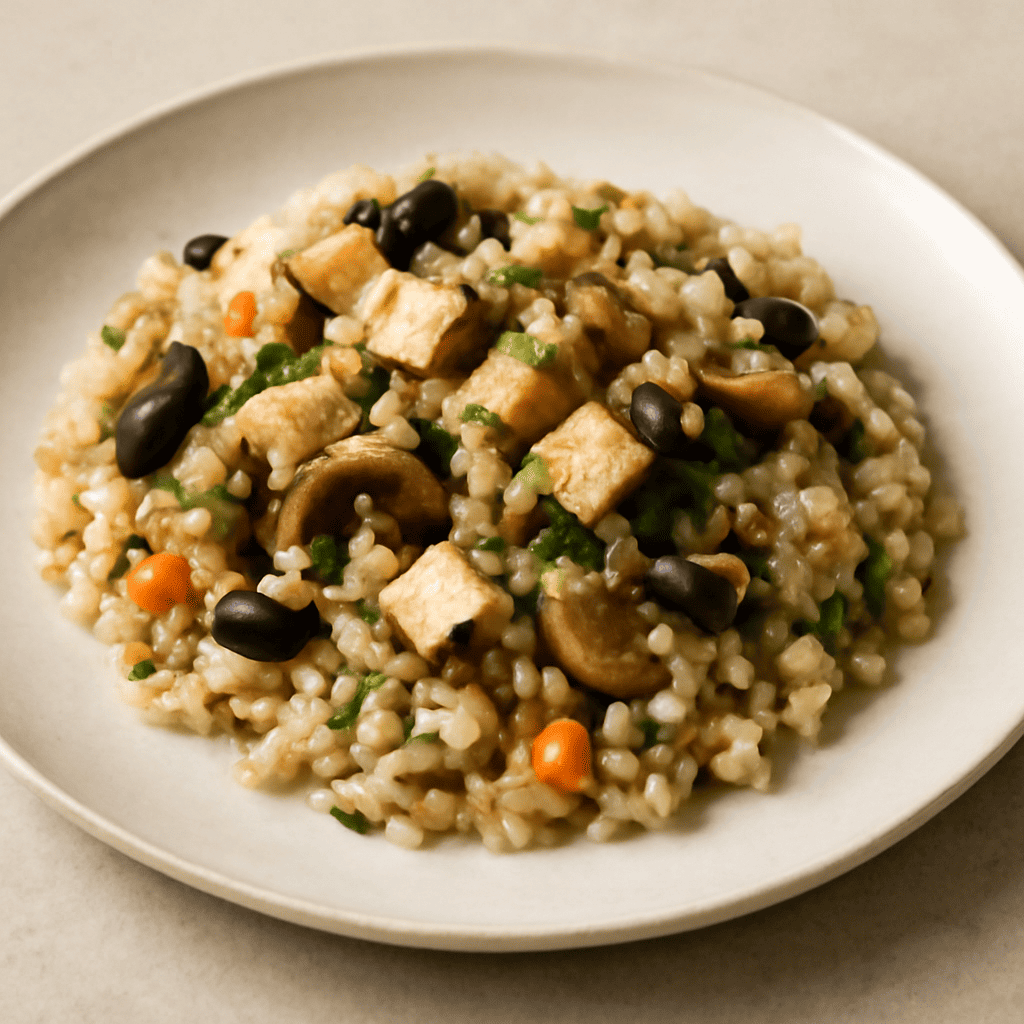 Risotto tofu funghi e melanzane