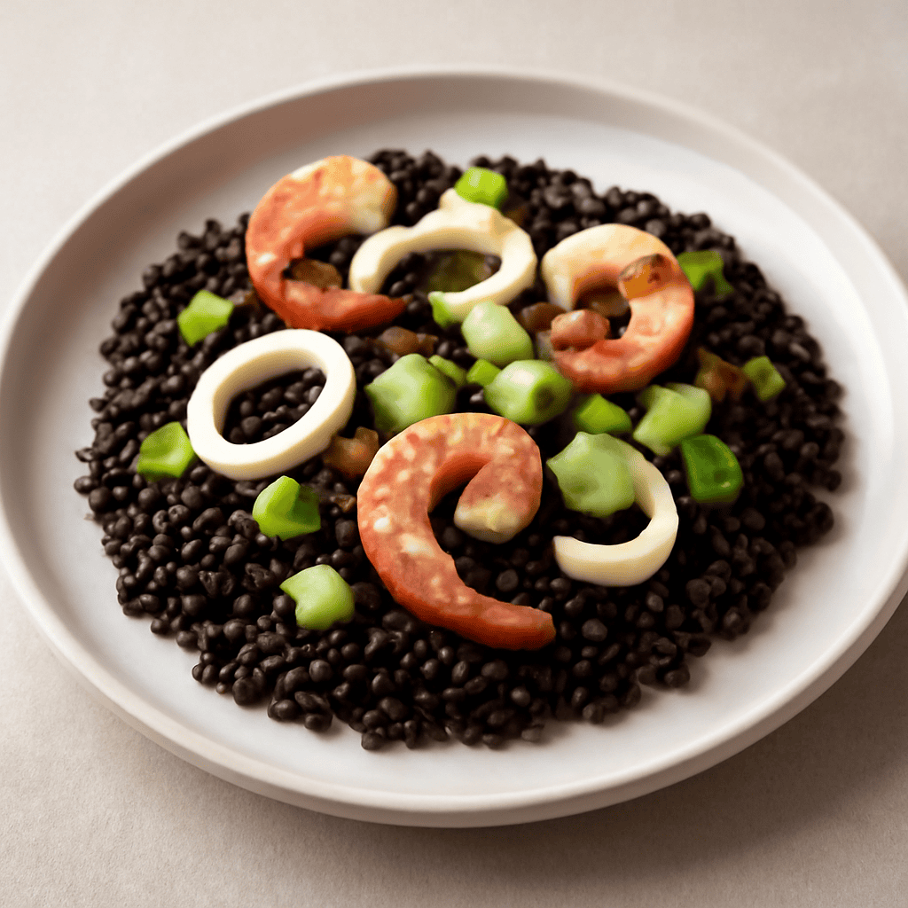 Risotto Venere Con Code di Mazzancolle, Calamari e Zucchine
