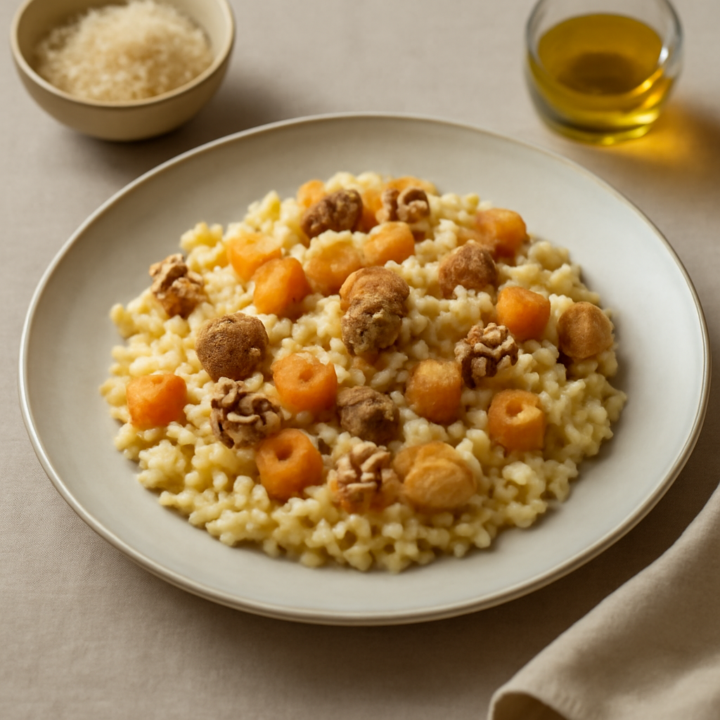 Risotto zucca amaretti e noci