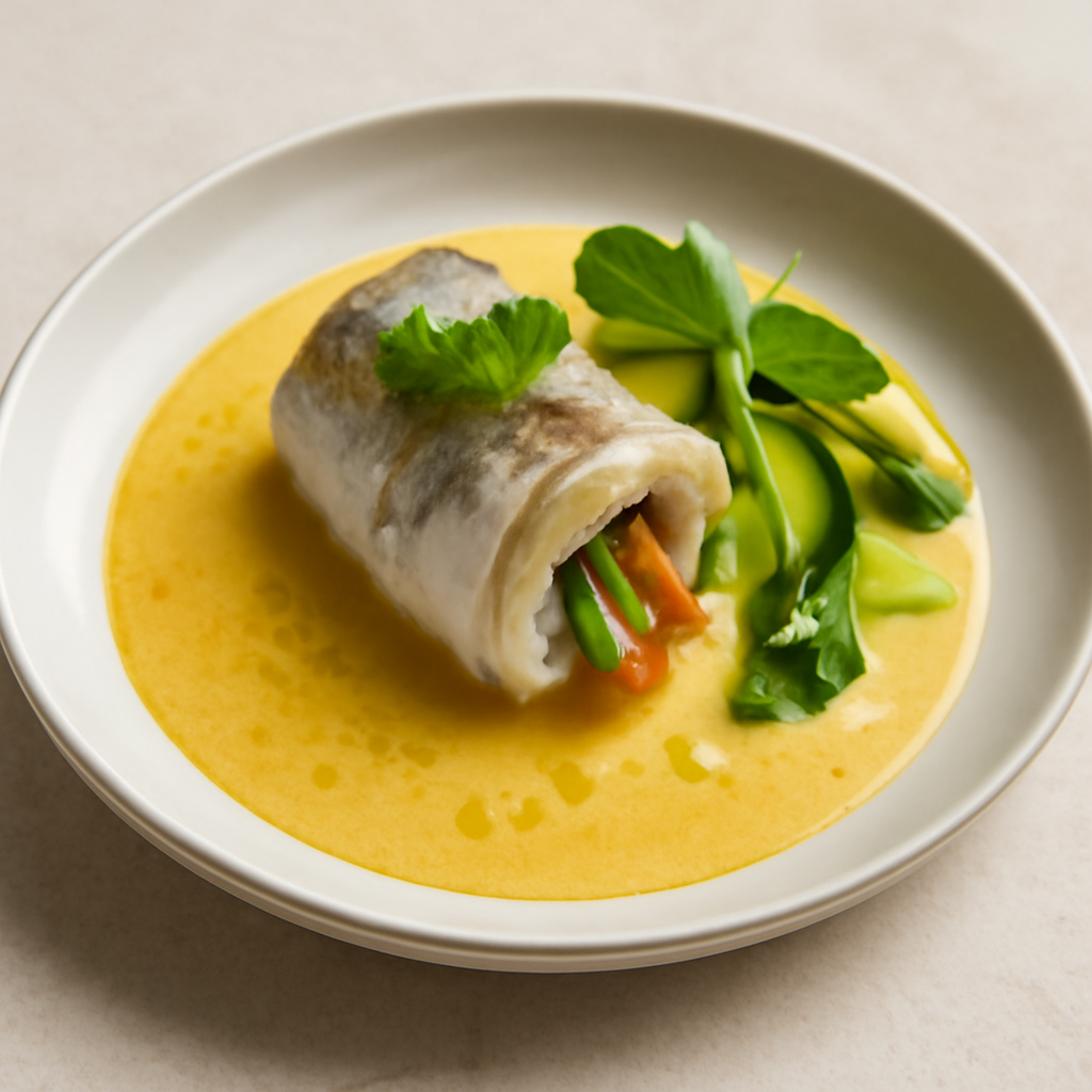 Roll di spigola in salsa curry thailandese