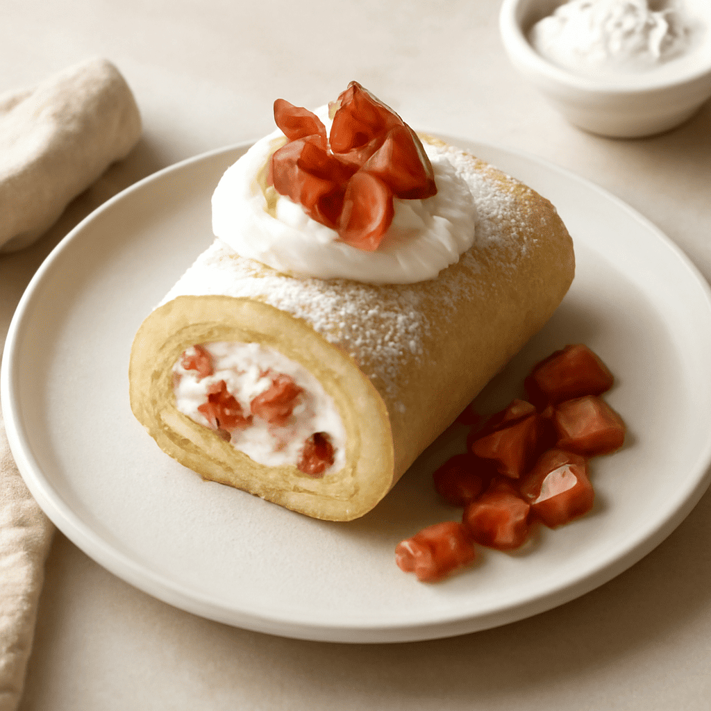Rollè di mandorle con panna e fragole