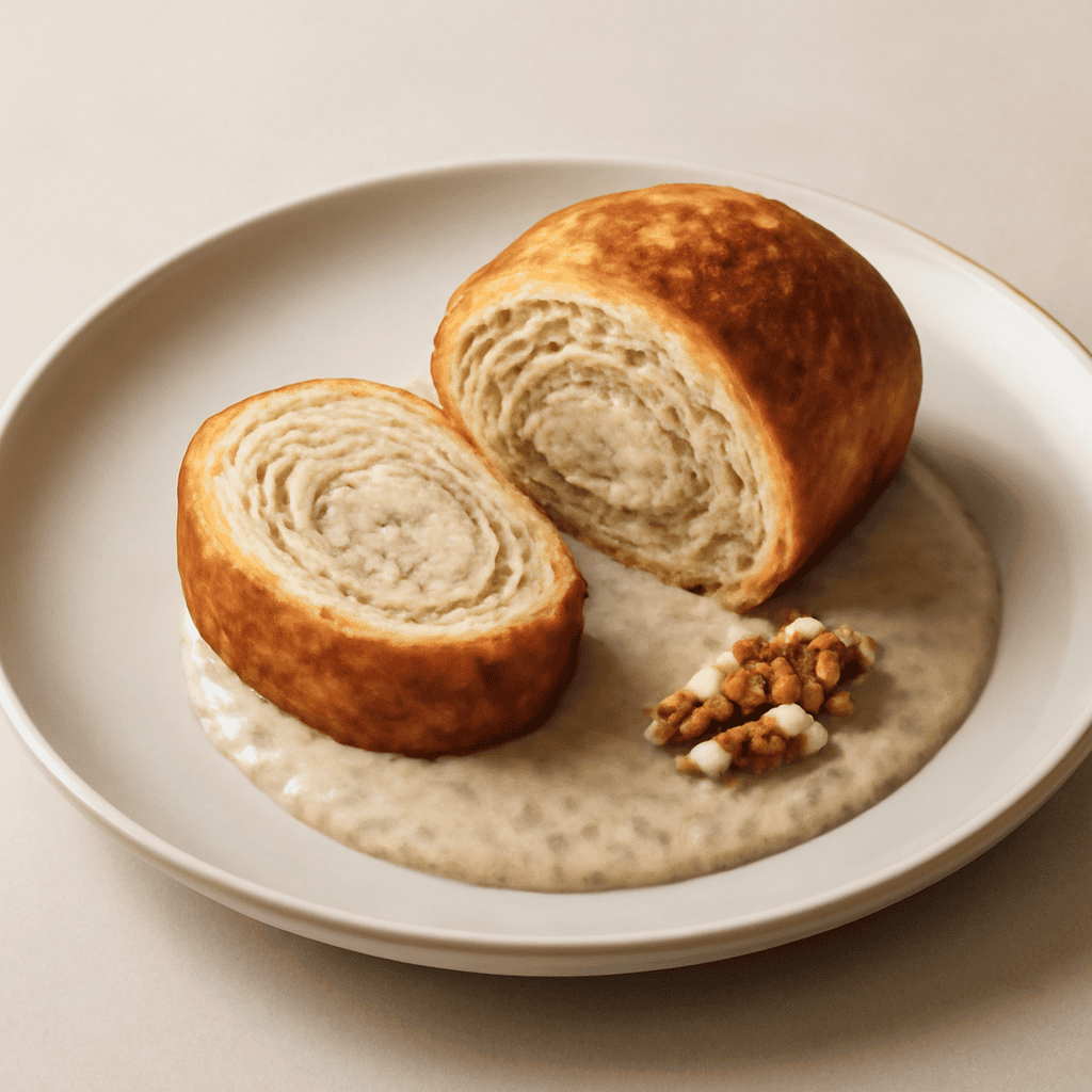 rollè di pasta choux con crema alle noci