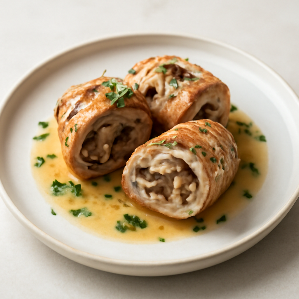 rotolini di maiale con funghi e formaggio alle erbe