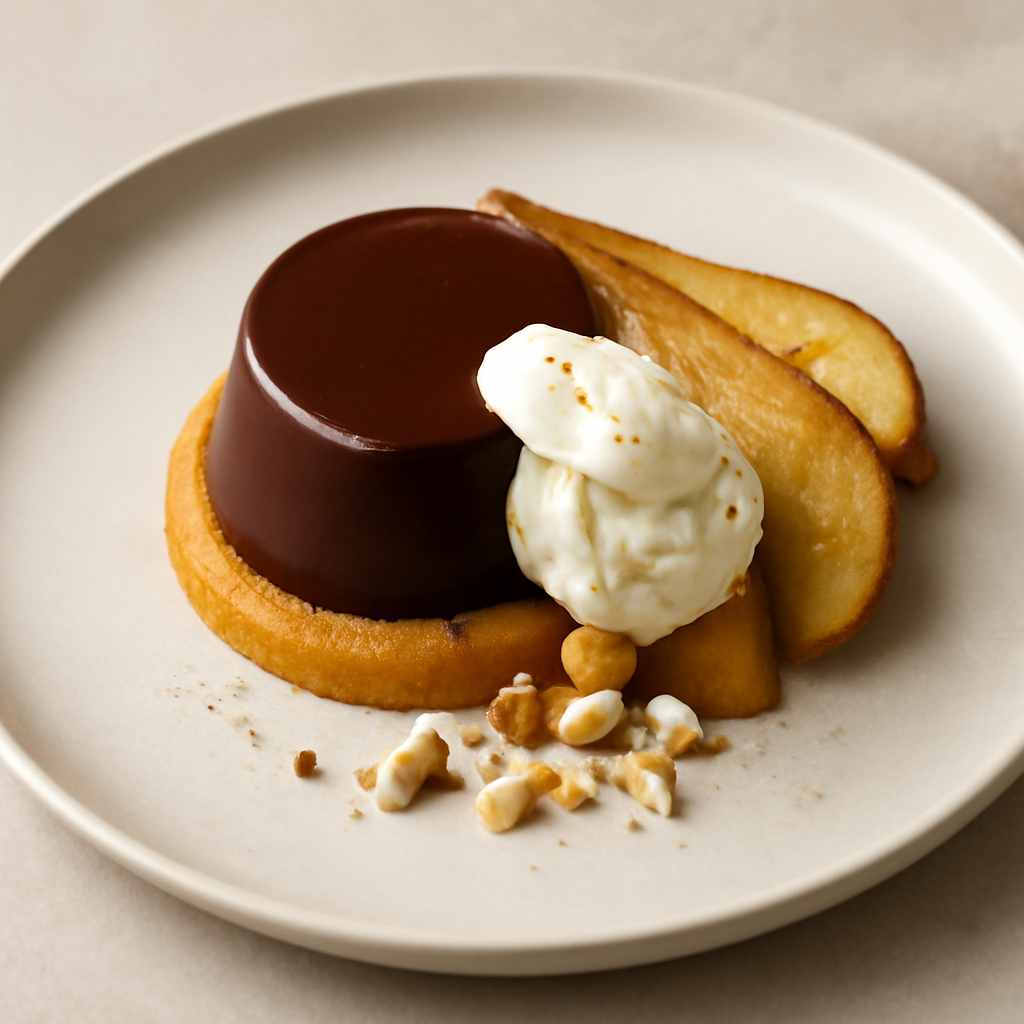 Sablè pere e flan al cioccolato