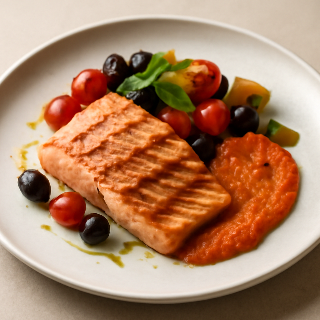 Salmone alla piastra con salsa romesco all’arancia