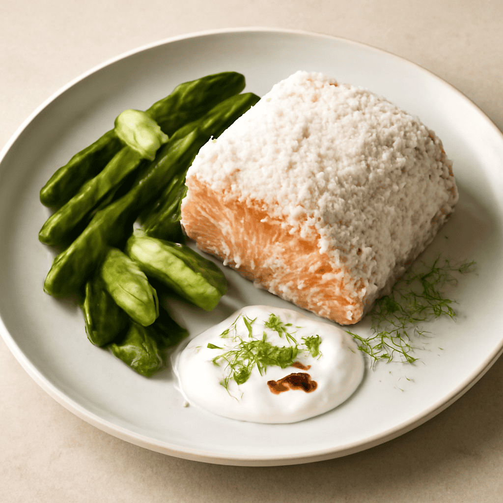 salmone in crosta di sale con salsa allo yogurt e finocchietto