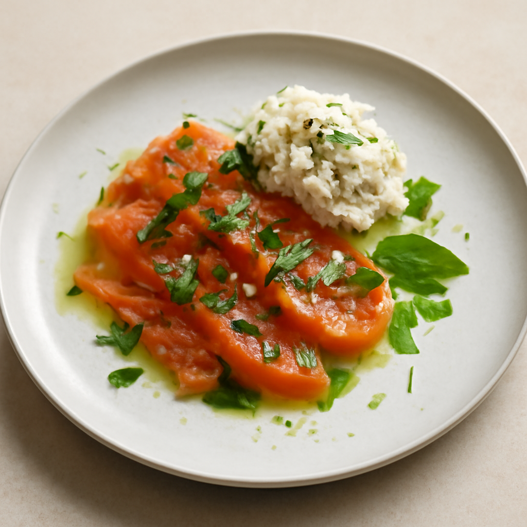 Salmone Marinato ai Tre Agrumi con Ricotta alle Tre Erbe