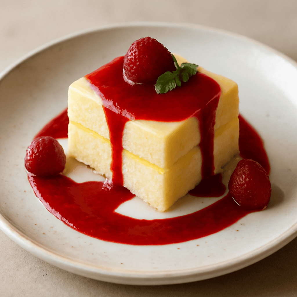 Semifreddo con crema al mango e coulis di lamponi