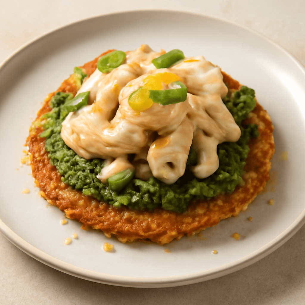 Seppie saltate all’arancia, su rostì di patate e pesto di rucola, profumate al miele e zenzero