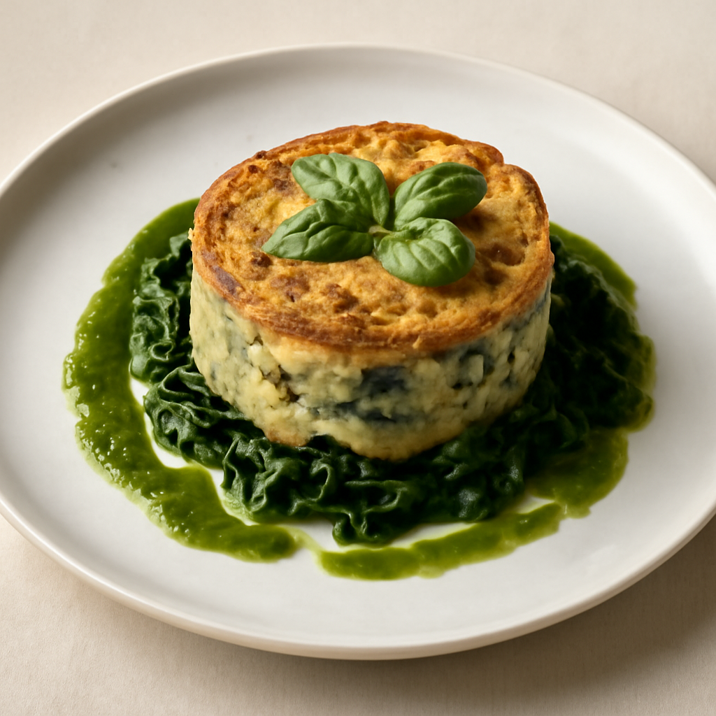 Sfrormatino di alici, patate cicoria e salsa al basilico
