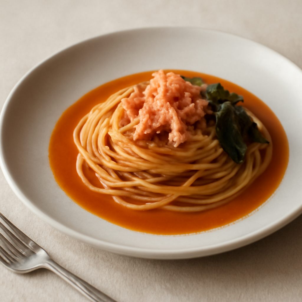 Spaghetti di gragnano con bisque di granchietti e alga kombu