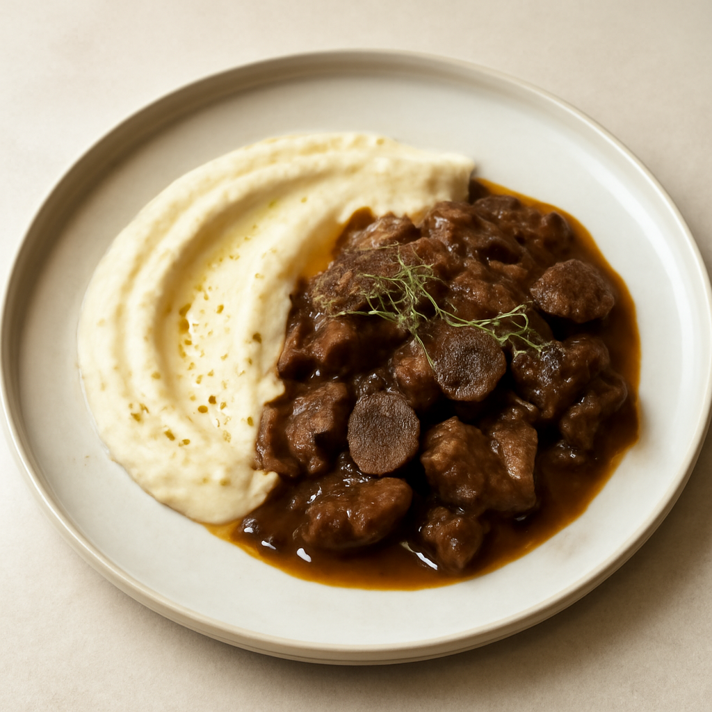 Spezzatino di Agnello Tartufato con crema di cavolfiori