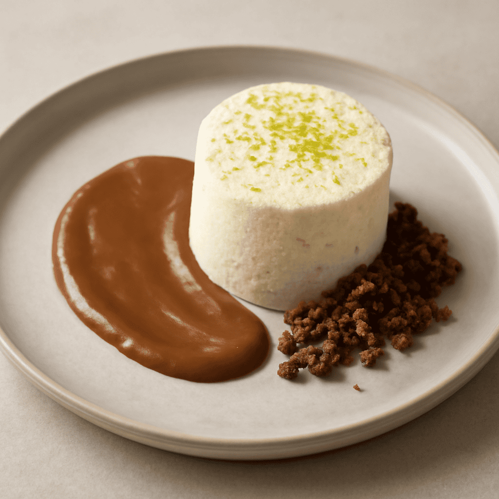 Spumoso al cocco e lime con crema di datteri e crumble al cioccolato al latte