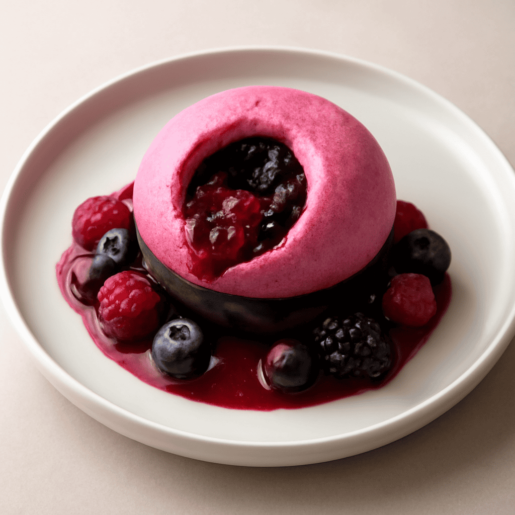 Spumoso alla Pitaya con cuore di frutti di bosco