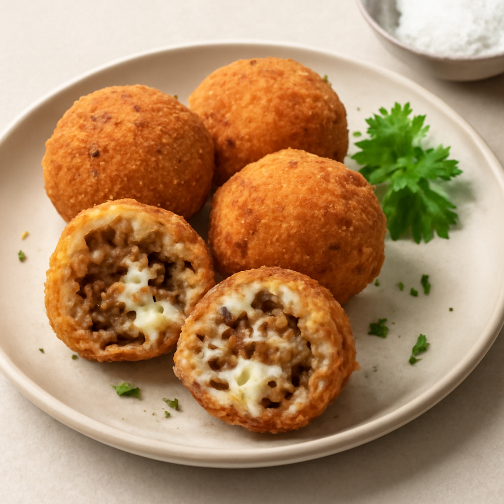 Supplì ai funghi con prosciutto e mozzarella