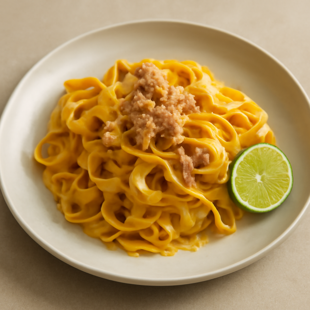 Tagliatelle al curry e tonno