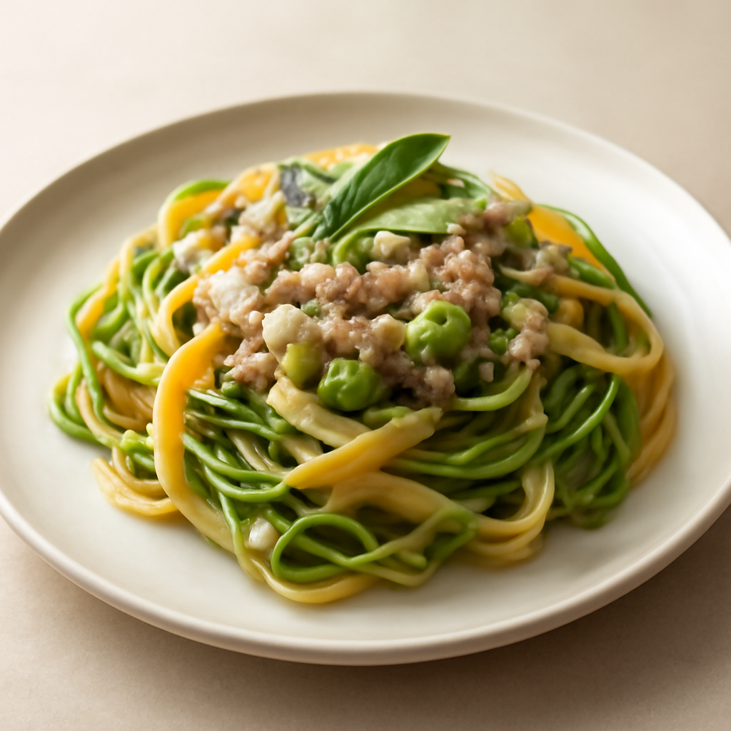 Tagliatelle bi-colore al ragù bianco e zucchine