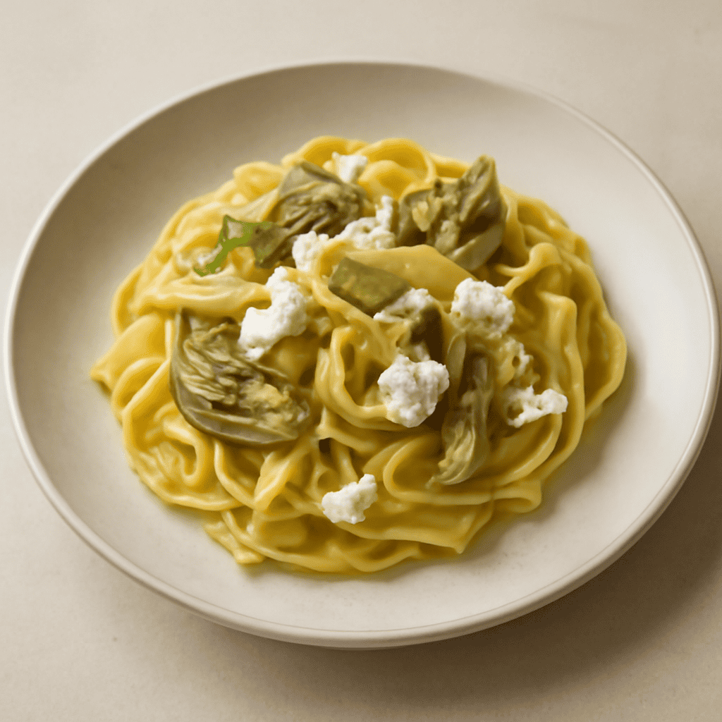 tagliatelle con feta e carciofi