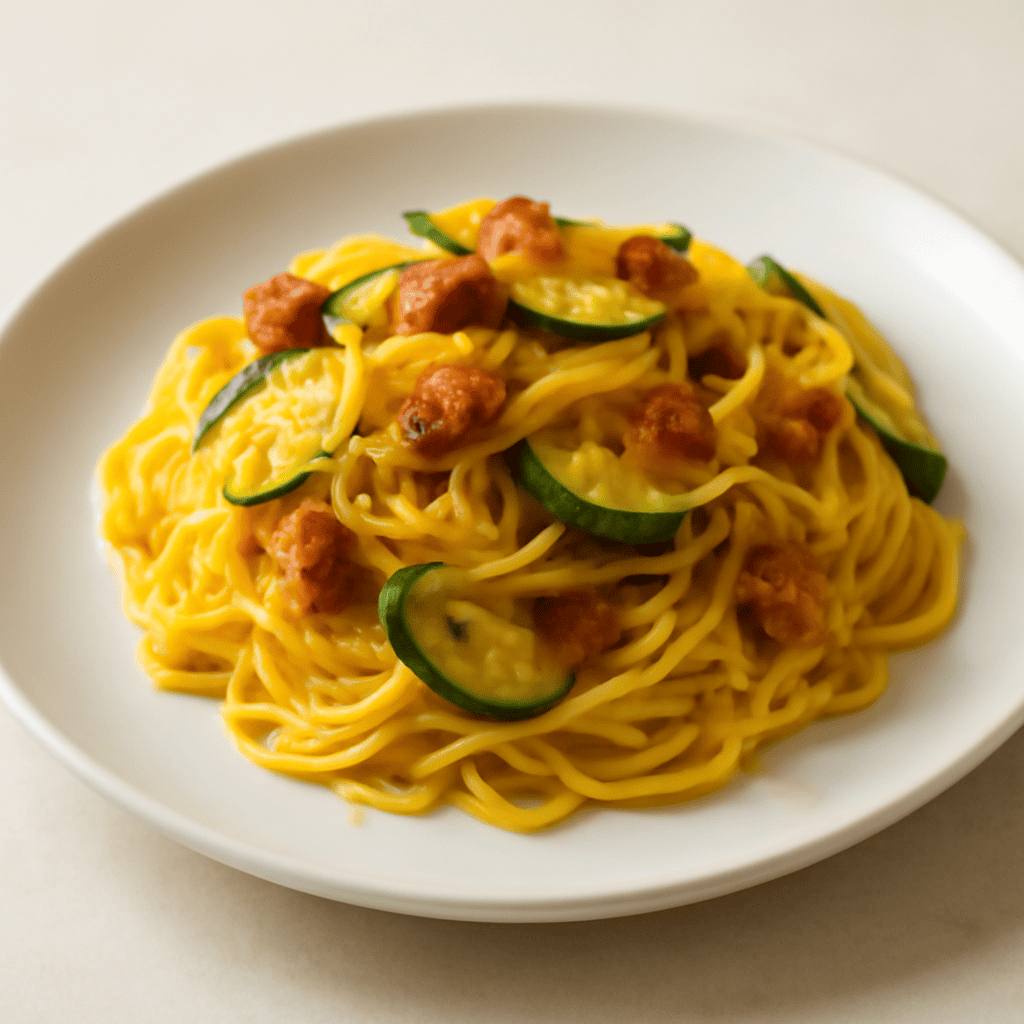 tagliolini con guanciale croccante zafferano e zucchine