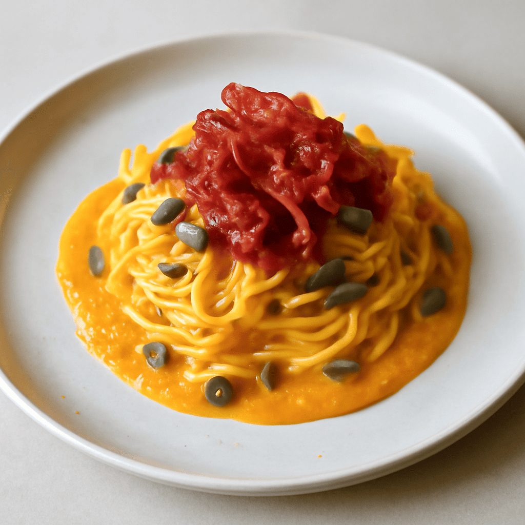 Tagliolini di kamut con zucca e speck croccante