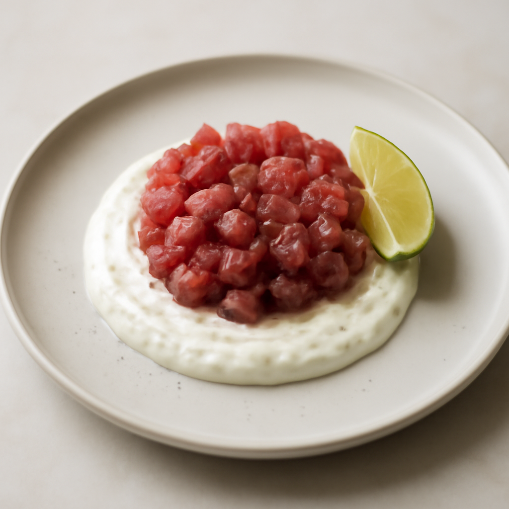 Tartar di tonno con crema di mozzarella