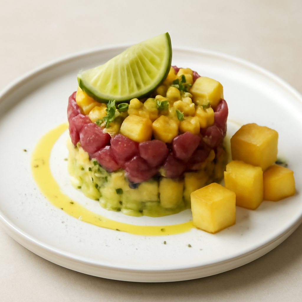 tartara di avocado, tonno rosso e lime