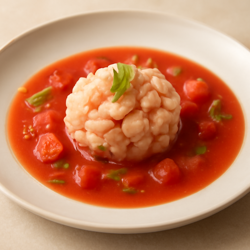 Tartare di mazzancolle con zuppetta fredda di cocomero e pomodoro