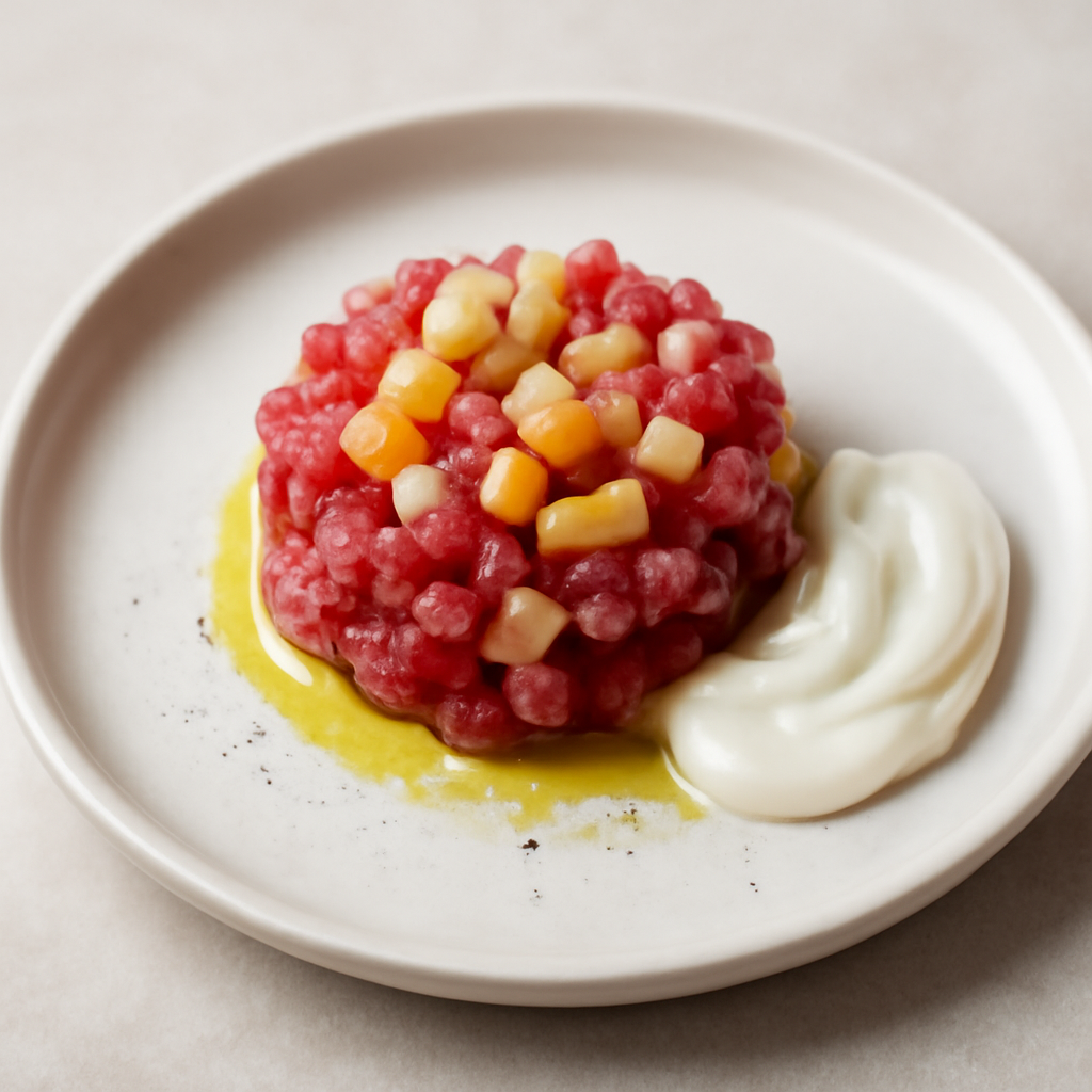 Tartare di tonno rosso con pere e mango