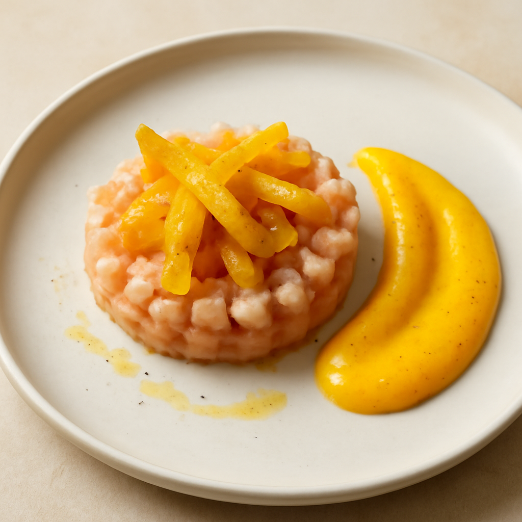 tartare dipollo con crema di peperoni