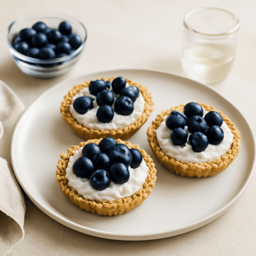 Tartellette all’avena, ricotta e mirtilli