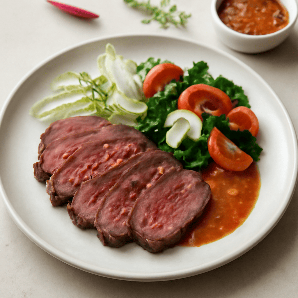 TATAKI DI MANZO ALL ITALIANA CON SALSA AL PEPERONCINO E AL FINOCCHIO