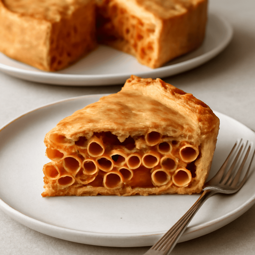 Timballo di maccheroni in crosta di brisée.