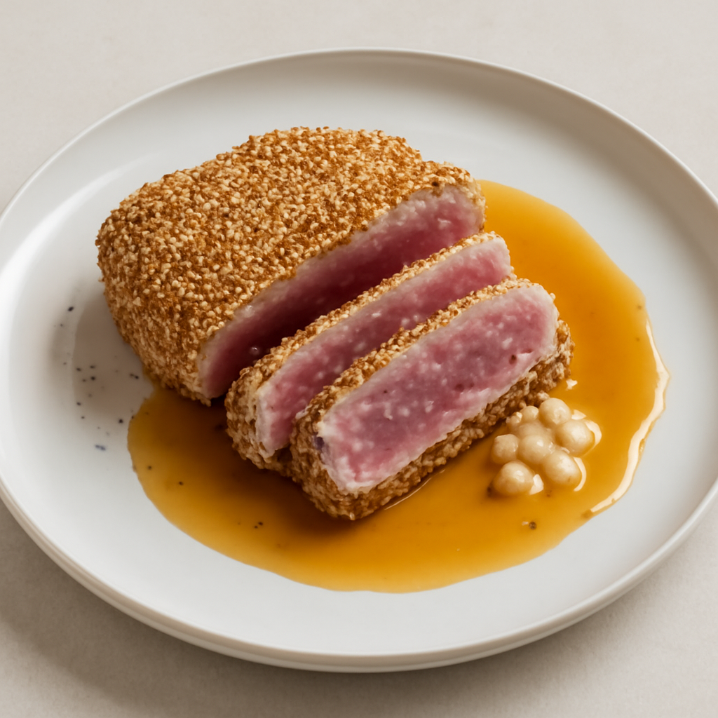 Tonno in crosta di sesamo con salsa di miele e birra