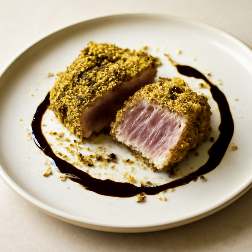 Tonno scottato in crosta di pistacchio con riduzione di aceto balsamico
