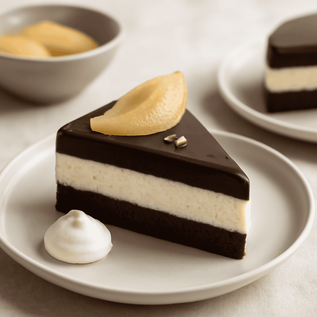 Torta al cioccolato con mousse al formaggio e pere