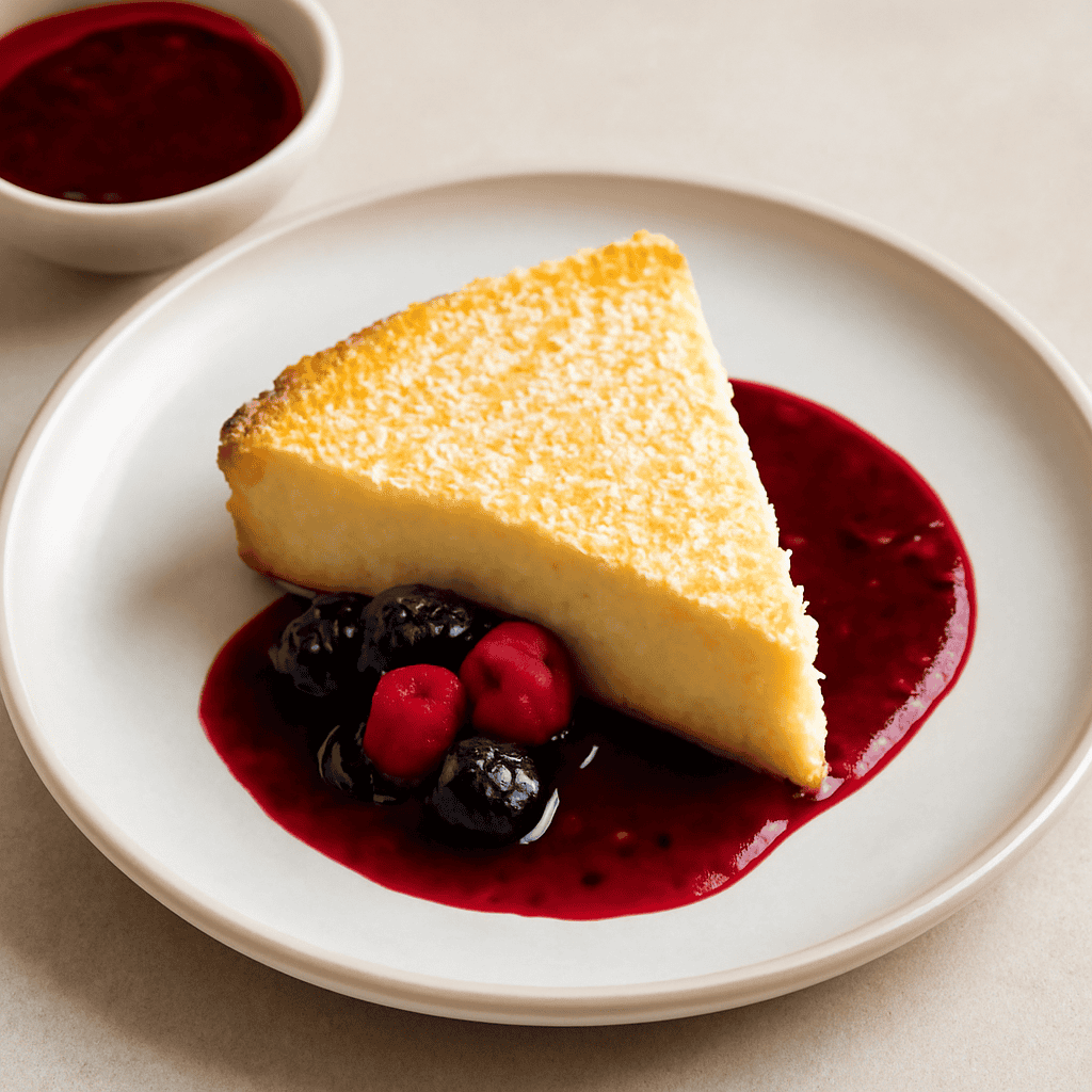 Torta al cocco con coulis di frutti di bosco