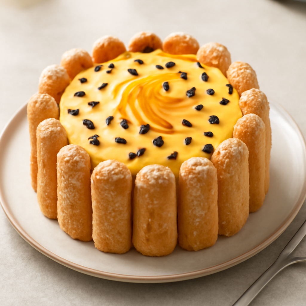 TORTA CHARLOTTE CON CREMA ALL’ARANCIA E GOCCE DI CIOCCOLATO