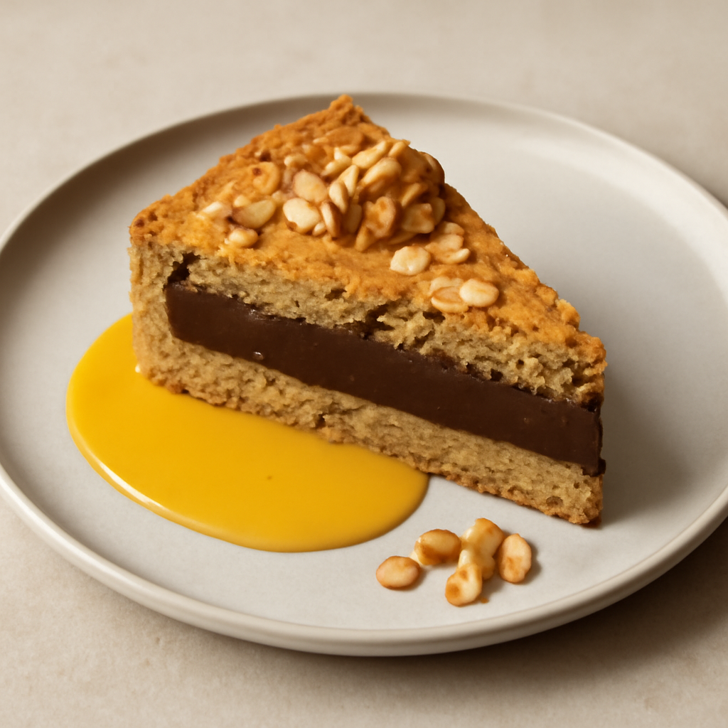 TORTA DI NOCI E MANDORLE CON CREMA AL CIOCCOLATO E ZAFFERANO