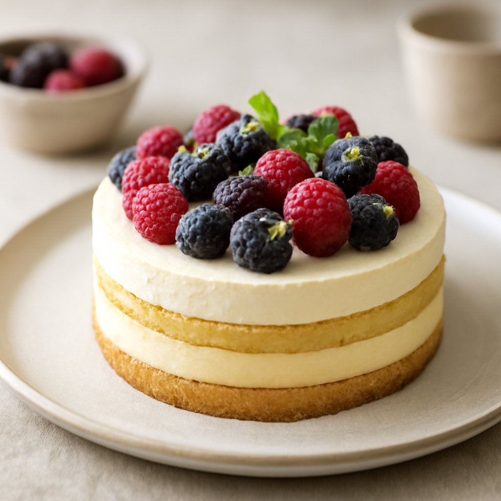 TORTA STRATIFICATA CON MASCARPONE, CREMA E FRUTTI DI BOSCO