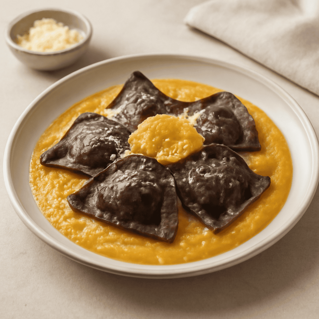 Tortelli al cacao con crema di zucca e arancia