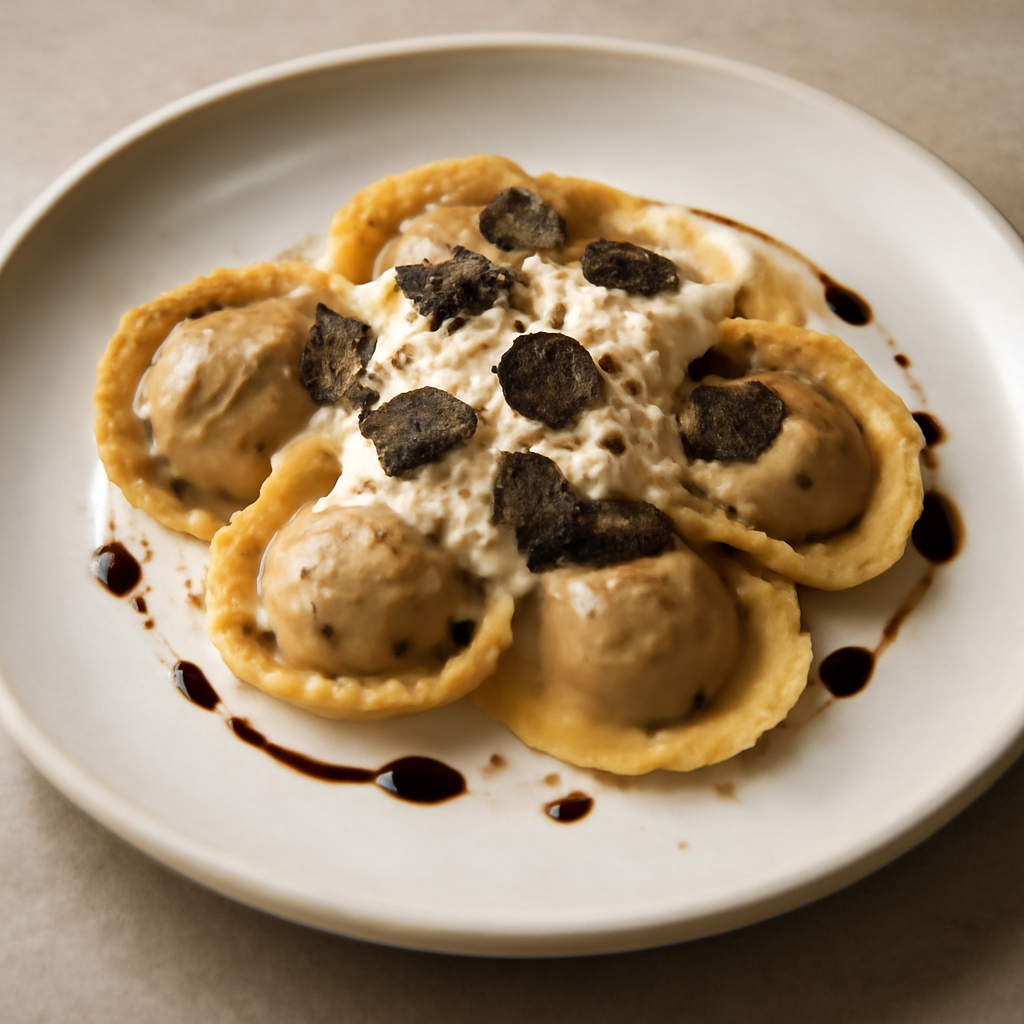 Tortelli di castagne con crema ai formaggi e tartufo