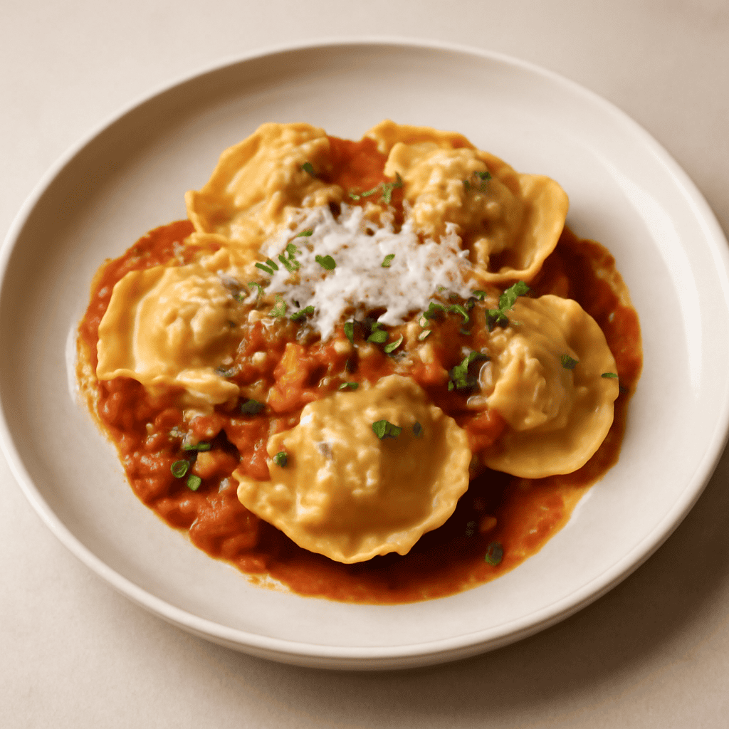 Tortelli di lingua con mille punti e salsa Taijine