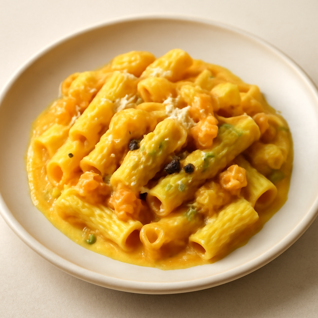 Tortiglioni con zucca e curry