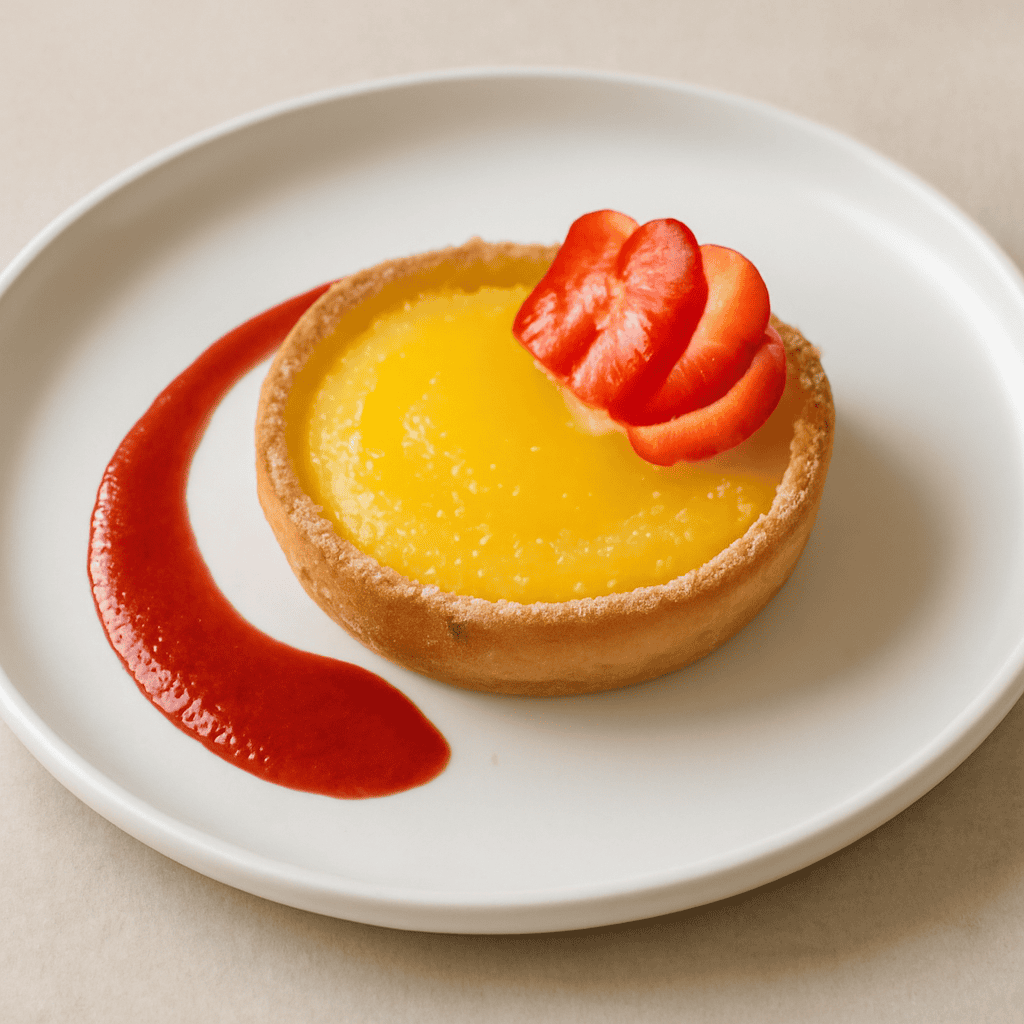 tortina con cuore d’arancia e coulis di fragole