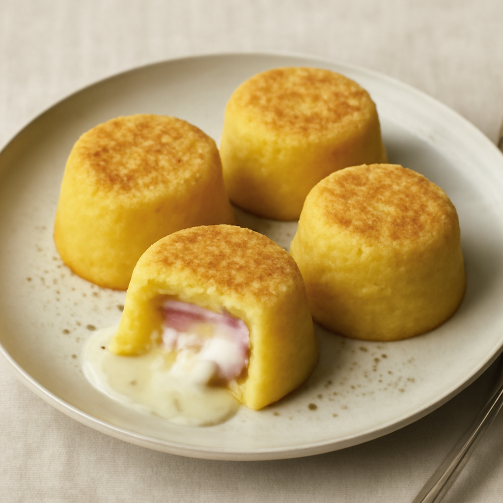 Tortini di polenta con cuore di prosciutto cotto e formaggio