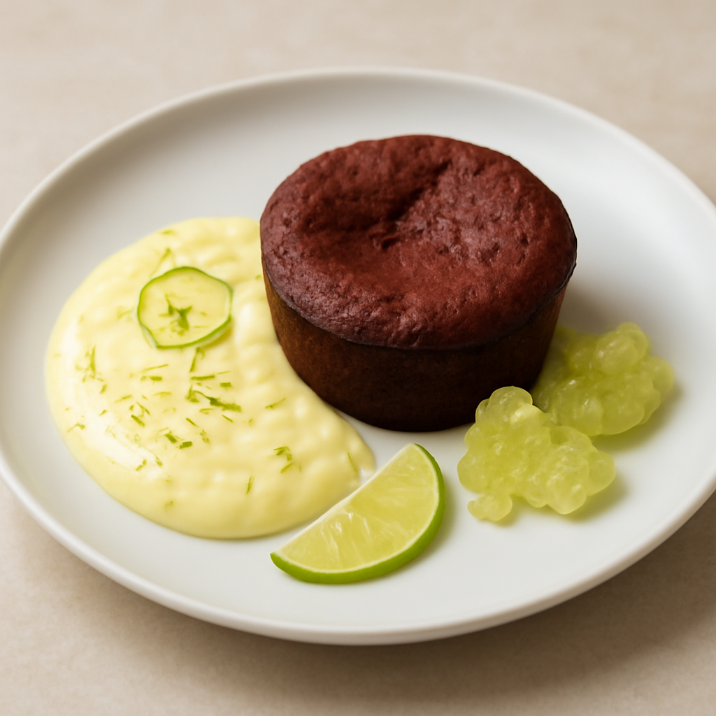 TORTINO AL CIOCCOLATO CON CREMA AL LIME E ROCCE AL LIME